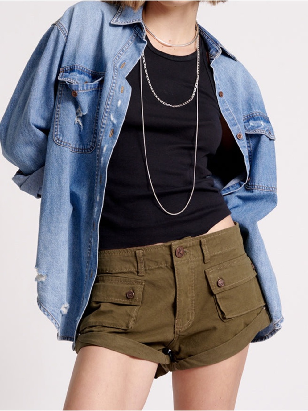One Teaspoon Cadet Bandits Low Waist Denim Shorts - Dark Khaki - 26